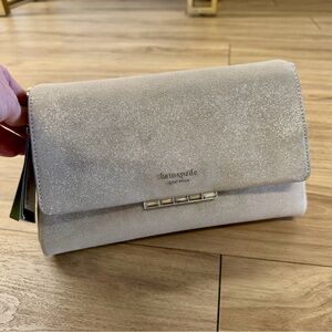 Kate Spade New York Grace Glitter Suede Clutch – Silver (NWT) Sold out online!!